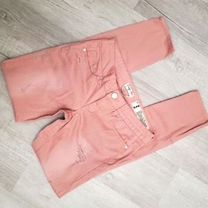 Indigo Rain distressed pink skinny jeans